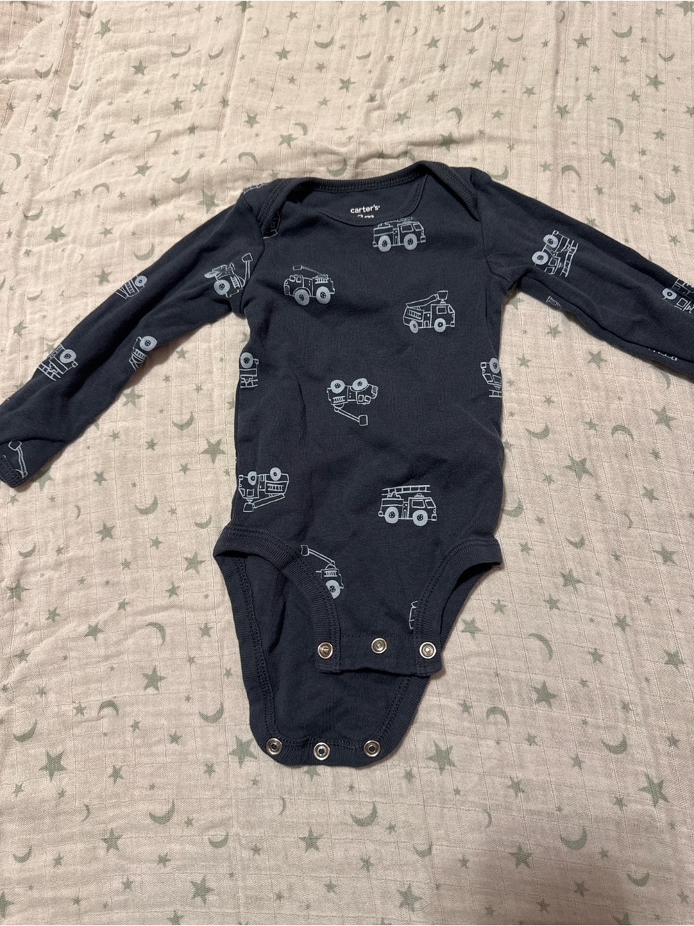 Carter's Navy Long-Sleeve One-Piece with Light Blue Truck Motif